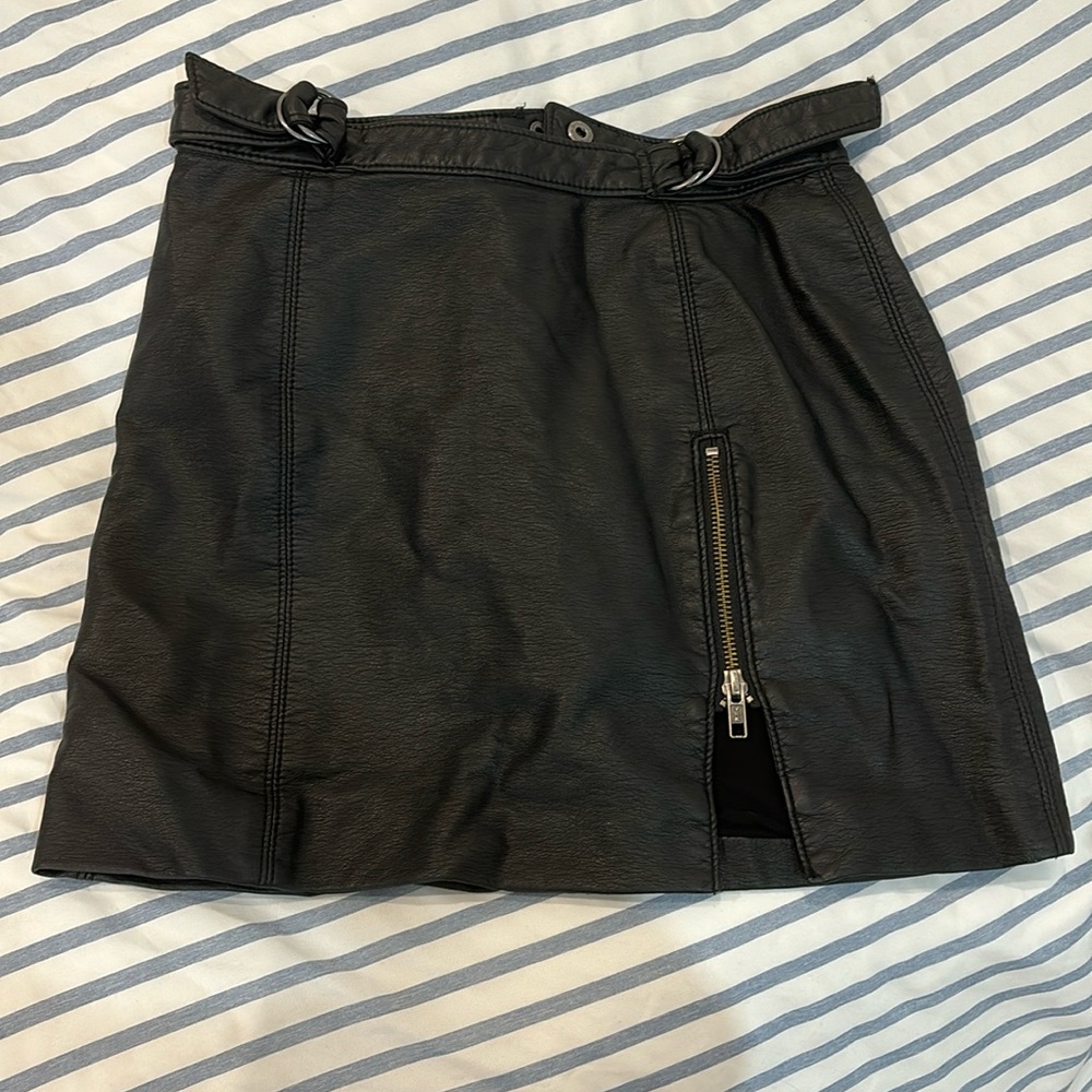 Free People Black Leather Skirt